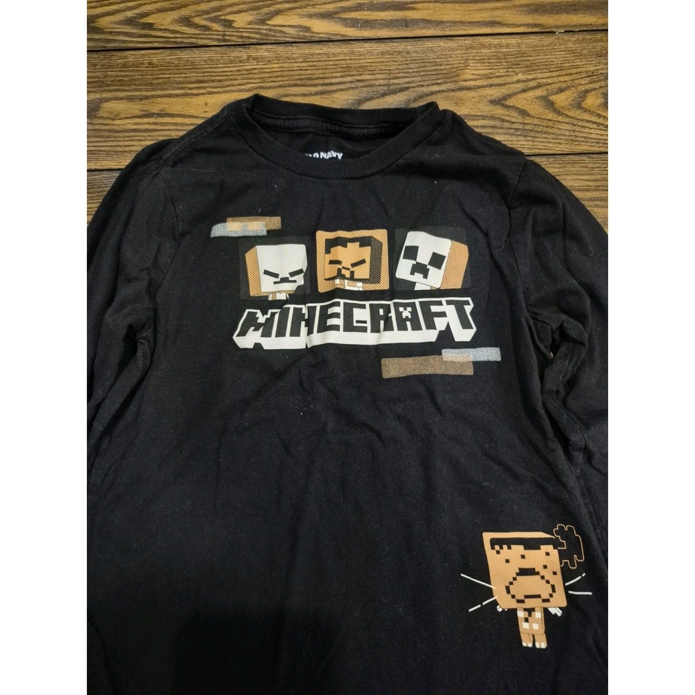 Boys Old Navy Minecraft Long Sleeve Top T-shirt Size S 6-7 Black EUC